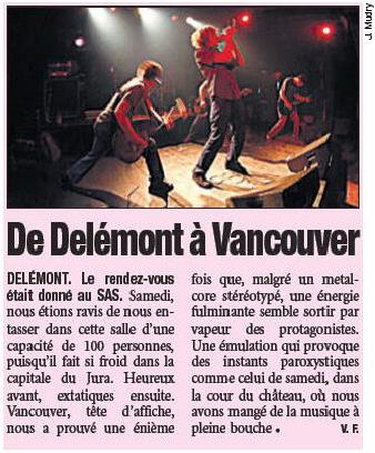 Article du Matin Bleu du lundi 18 février 2008 consacré au concert de Vancouver à Delémont.